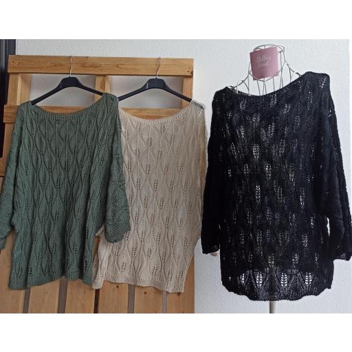 Jersey Hilo Calado en Beige y Negro [0]