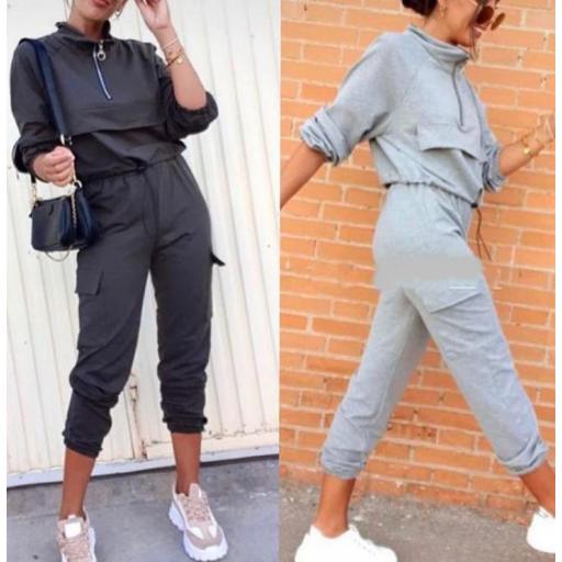 Conjunto Sudadera y Pantalón con Bolsillos en Negro [1]