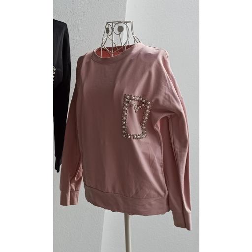 Sudadera Bolsillo Perlas en Negro  [1]