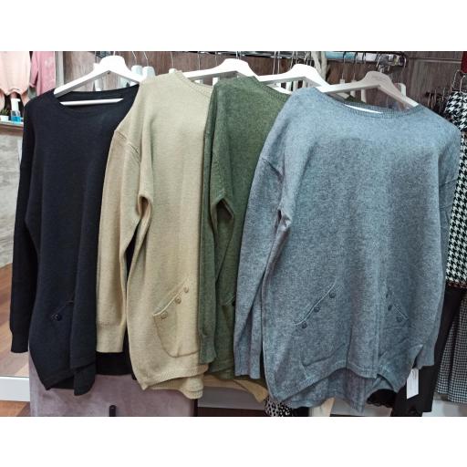 Jersey Punto Bolsillos en Beige y Gris [1]
