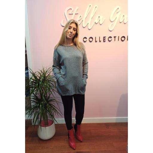 Jersey Punto Bolsillos en Beige y Gris [0]