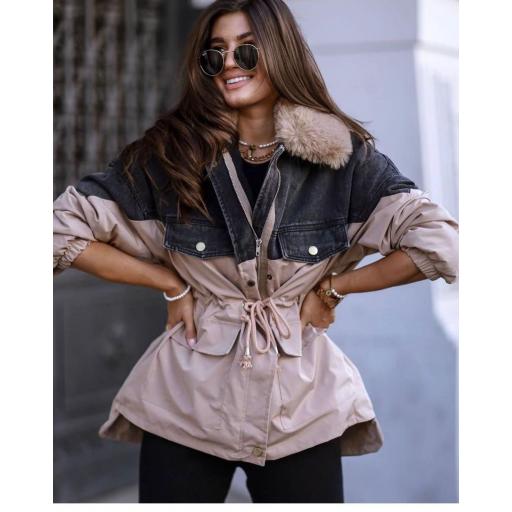 Chaquetón Noruega Combinado en Beige [0]