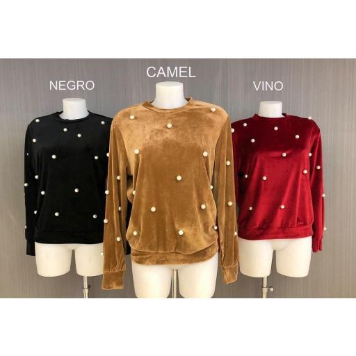 Sudadera Terciopelo Perlas en Camel  [1]