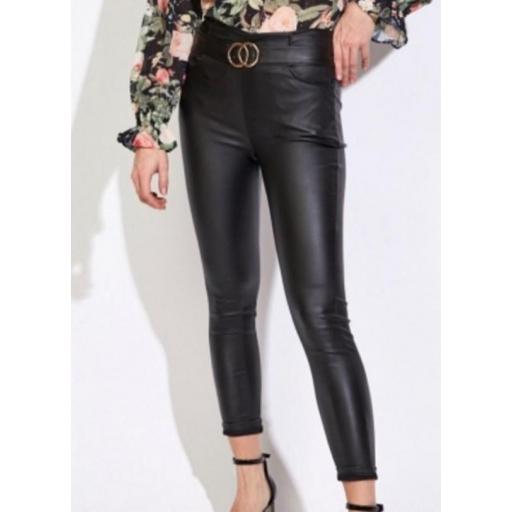 Pantalón Polipiel Negro con Cinturón Talla M [0]