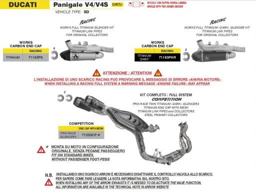 Escape completo Arrow COMPETITION con silenciador Titanio Negro Ducati Panigale V4S 2025 [1]