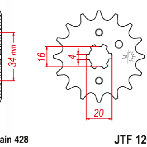 Piñon 14D Motor 4t 125/200cc Malaguti, Rieju, Suzuki, Yamaha JT [1]