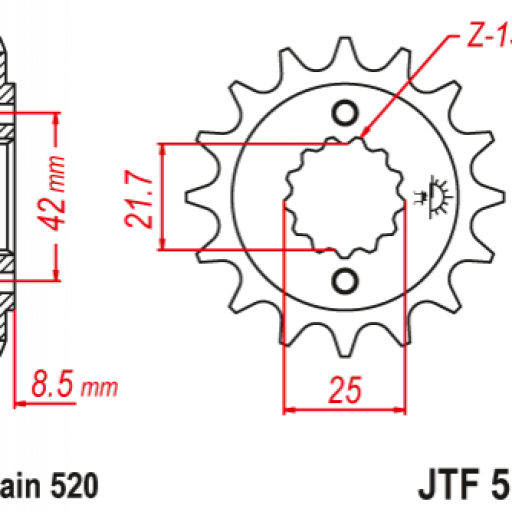 Piñon 16D Kawasaki EN/ER/GPZ/KLE/ZR/ZX Yamaha YZF Thunder Cat JT  [1]