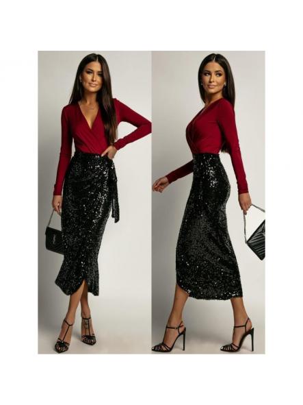 Falda Night Glow | Falda midi de lentejuelas con drapeado lateral [1]