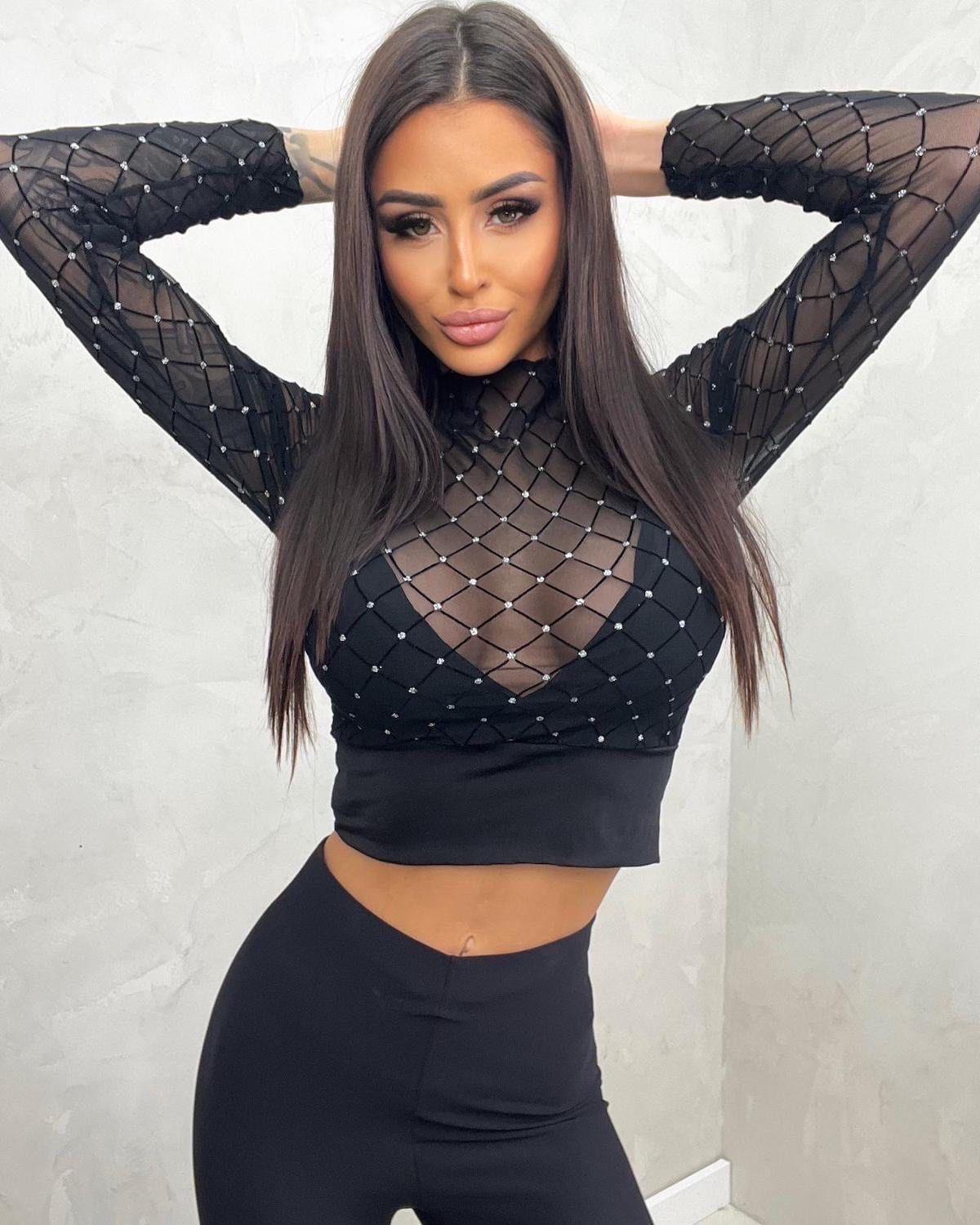 Top Crystal Net | Top negro mesh con brillantes