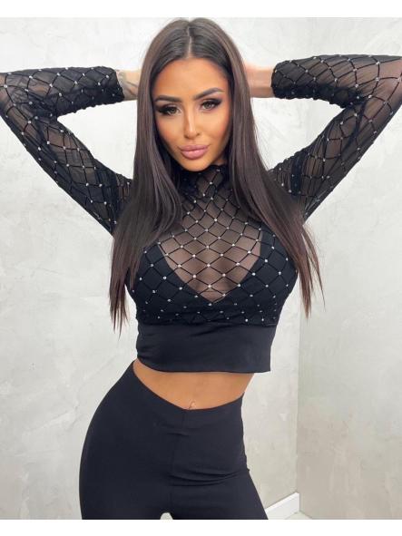Top Crystal Net | Top negro mesh con brillantes