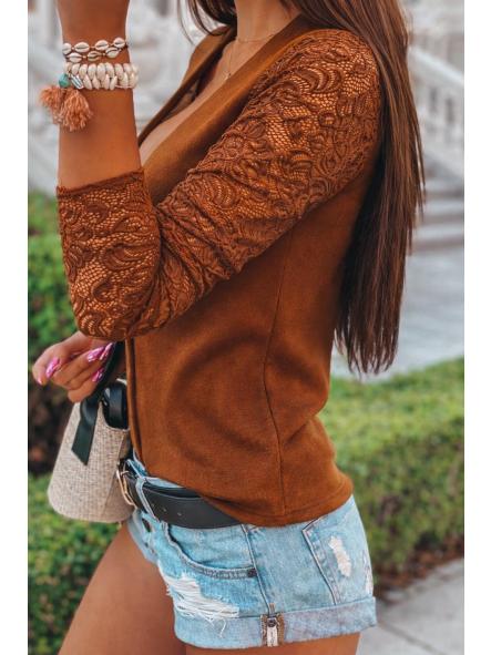 Blusa Encaje | Blusa Ajustada con Mangas de Encaje [2]