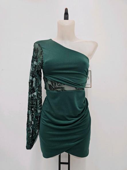 Vestido Manga | Vestido mini asimétrico con manga joya [2]