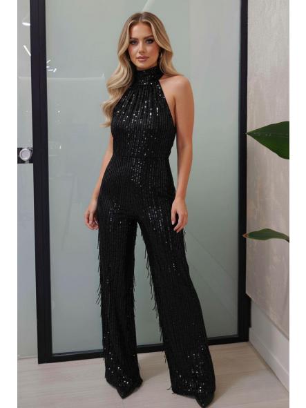 Mono Galaxy Noir | Mono de lentejuelas con cuello halter
