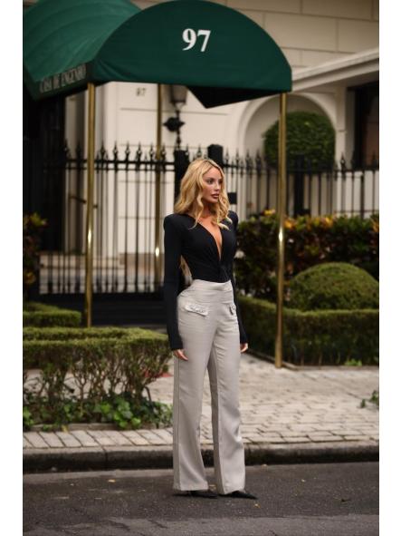 Body Nudo | Body drapeado con escote profundo [1]