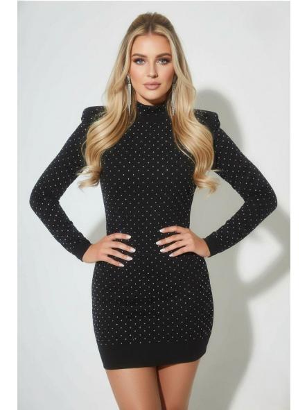 Vestido Diamond Glow | Vestido negro con brillo y cuello alto