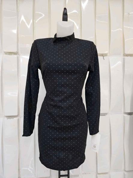 Vestido Diamond Glow | Vestido negro con brillo y cuello alto [1]