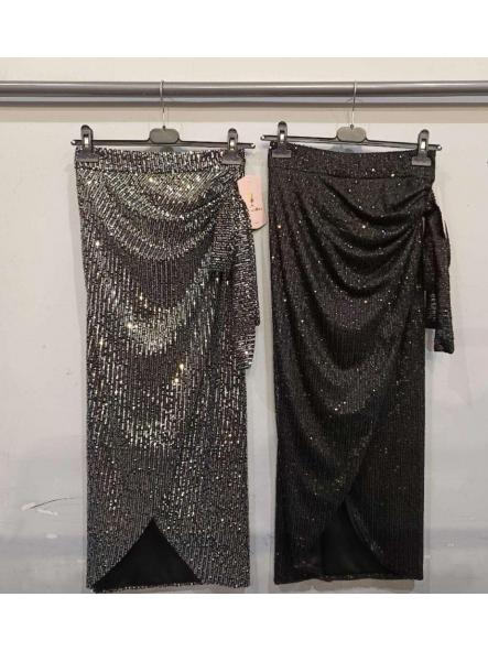 Falda Night Glow | Falda midi de lentejuelas con drapeado lateral [2]