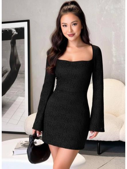 Vestido Noir Muse | Vestido corto de encaje con espalda abierta