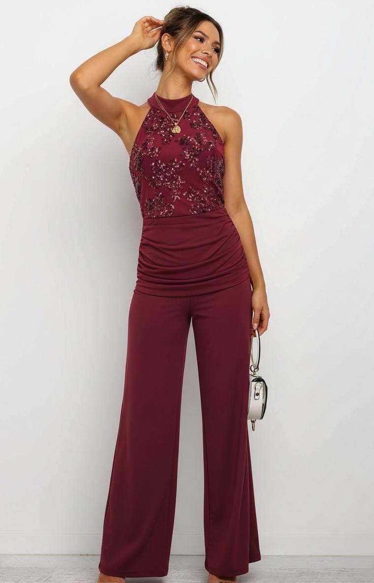 Mono Stardust Flow | Mono de lentejuelas con cuello halter y pierna ancha