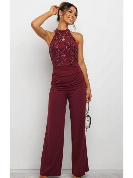 Mono Stardust Flow | Mono de lentejuelas con cuello halter y pierna ancha