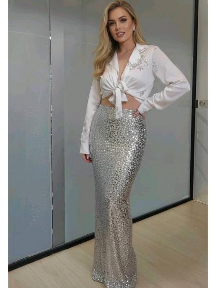 Midnight Shine | Vestido palabra de honor / Falda larga de lentejuelas