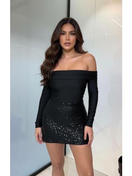 Vestido Winter Glow | Vestido mini de invierno con escote bardot y lentejuelas [2]