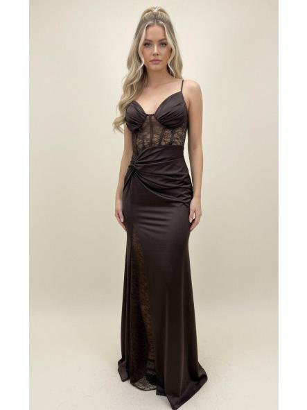 Vestido Eclipse Lace | Vestido largo satinado con encaje y abertura