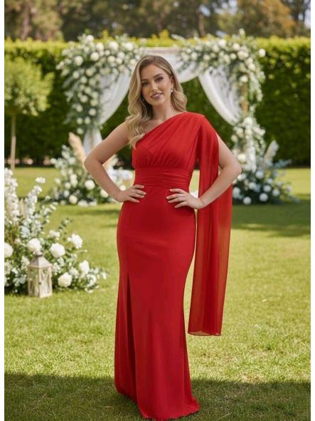 Vestido Atenas | Vestido largo asimétrico con manga capa [2]