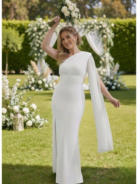 Vestido Atenas | Vestido largo asimétrico con manga capa [4]