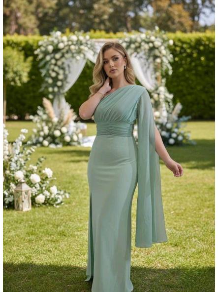 Vestido Atenas | Vestido largo asimétrico con manga capa [0]