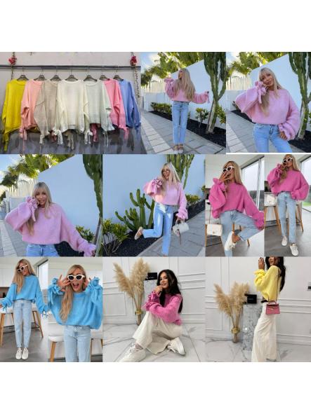 Jersey Cotton Candy | Jersey de punto suave con mangas abullonadas y lazos [5]