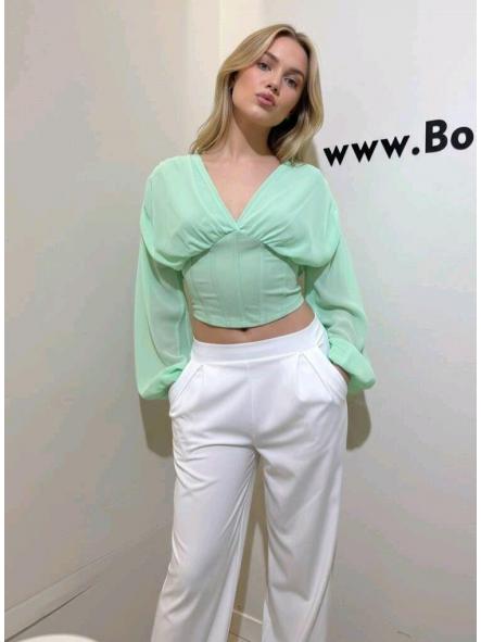Blusa Corsé Romantic | Blusa escote pico con mangas vaporosas