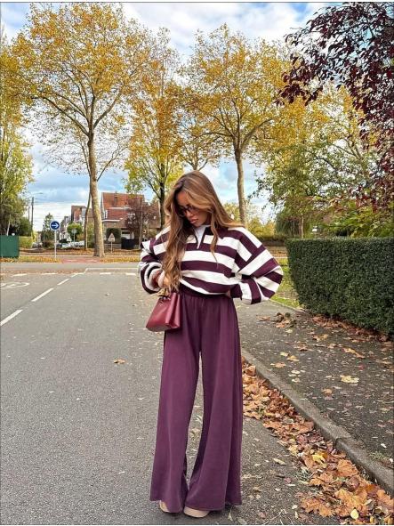 Conjunto Stripe Cozy | Sudadera de rayas y pantalón ancho fluido