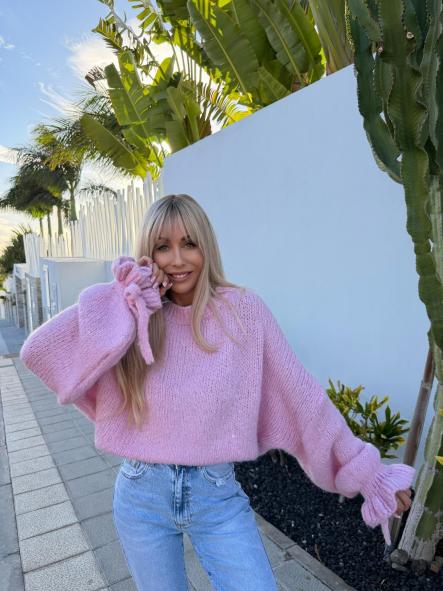 Jersey Cotton Candy | Jersey de punto suave con mangas abullonadas y lazos [1]