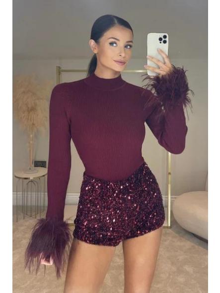 Blusa Glam Furry | Blusa de licra gruesa con puños de plumas [3]