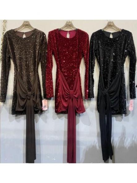 Vestido Noir Sirena | Vestido de lentejuelas con falda drapeada y lazo lateral [3]