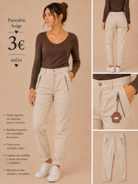 PANTALÓN POLIPIEL BEIG TALLA L [0]