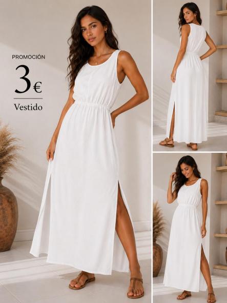 VESTIDO LARGO BLANCO CON ABERTURA EN UN LADO MANGAS SISADAS [0]