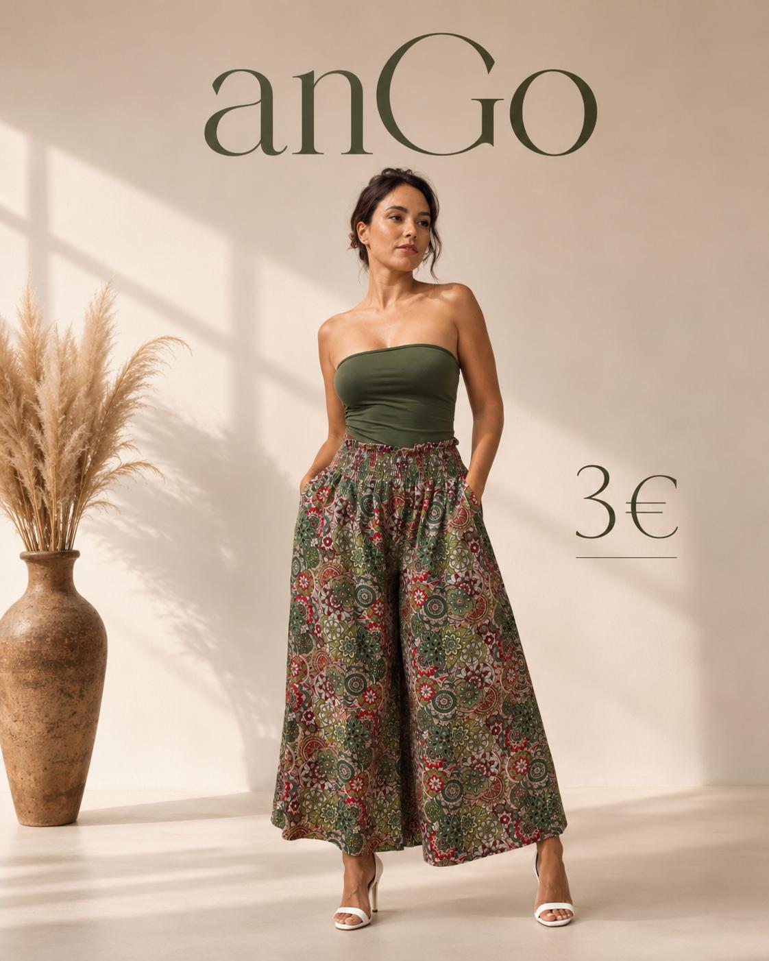 PANTALON HIPPIE PALAZZO VERDE Y ROJO