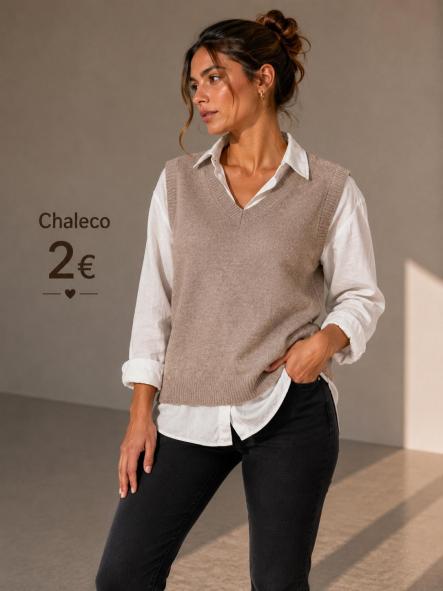 CHALECO CAMEL DE PUNTO CON HOMBRERAS [0]