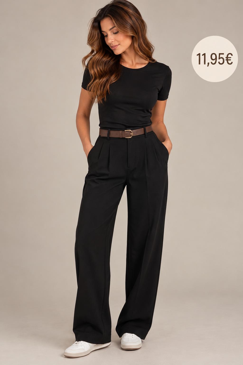 PANTALON TRAJE TELA CHANDAL NEGRO CON CINTURON