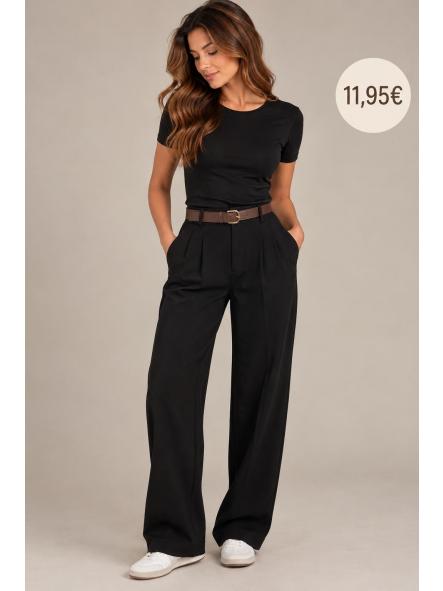 PANTALON TRAJE TELA CHANDAL  NEGRO CON CINTURON [0]