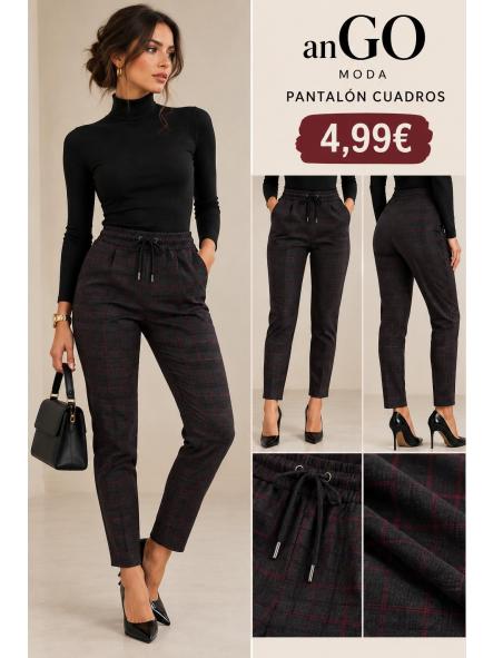PANTALON BURDEOS CUADROS