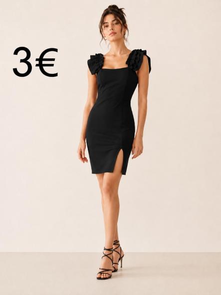 VESTIDO CORTO MANGAS VOLANTES NEGRO  [0]