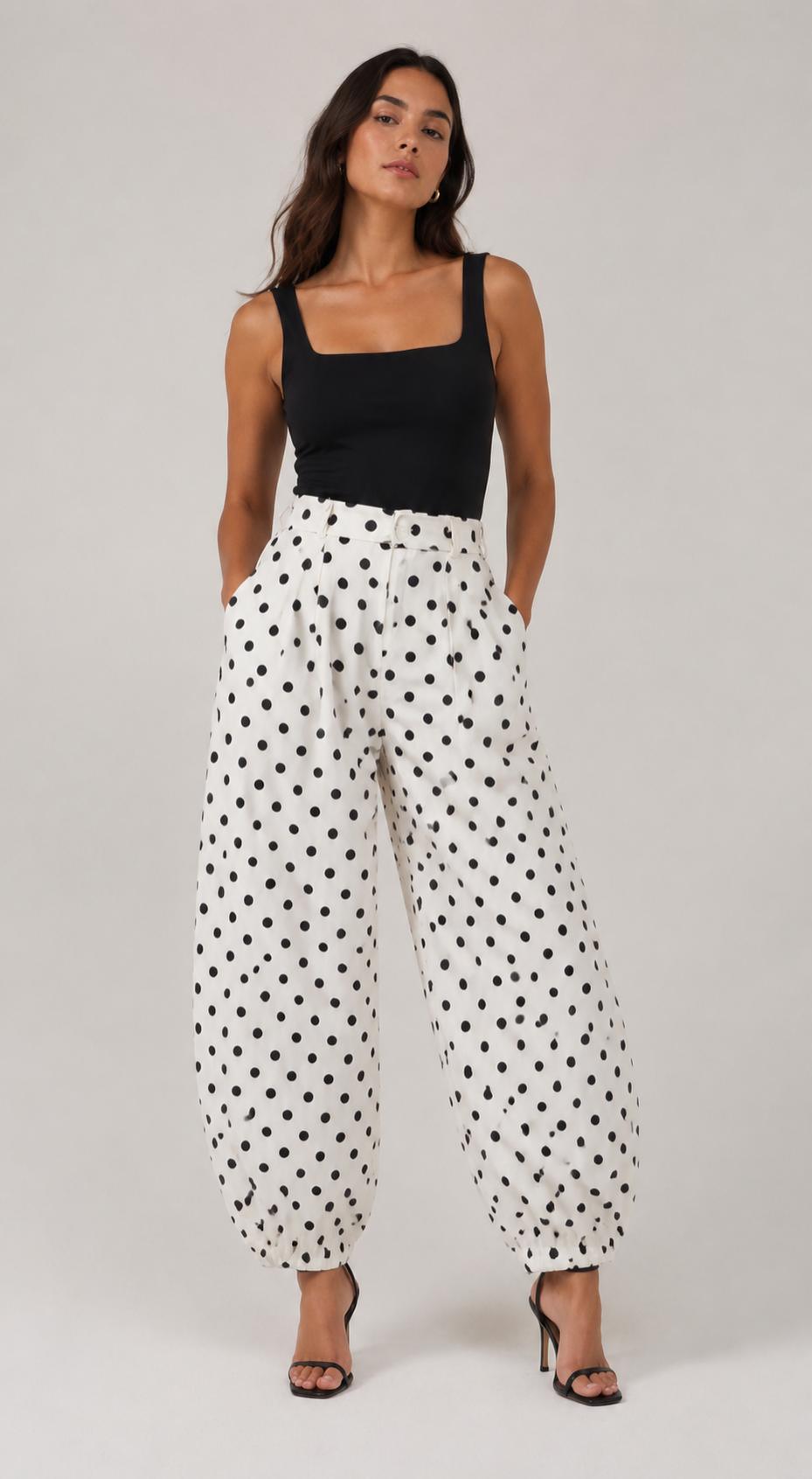 PANTALON BALLOON LUNARES BLANCO