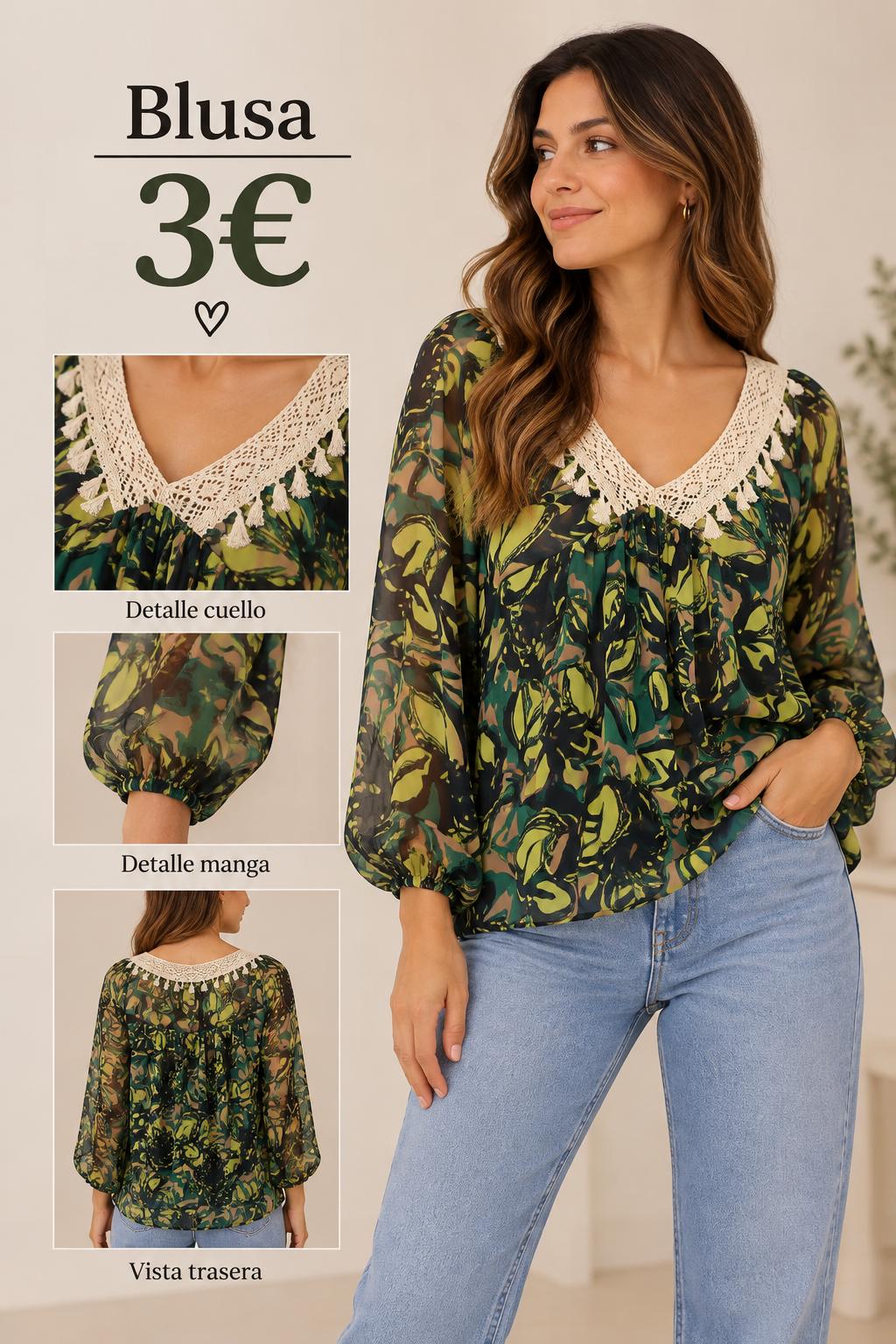 BLUSA DE GASA VERDE Y NEGRO
