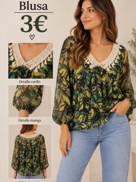 BLUSA DE GASA VERDE Y NEGRO