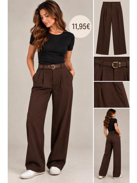 PANTALON TRAJE TELA CHANDAL  MARRON CON CINTURON [0]
