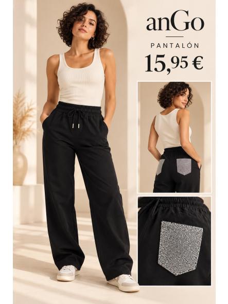 PANTALON BOLSILLO BRILLO NEGRO  [0]