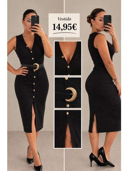 VESTIDO PUNTO NEGRO BOTONES DORADOS  [0]